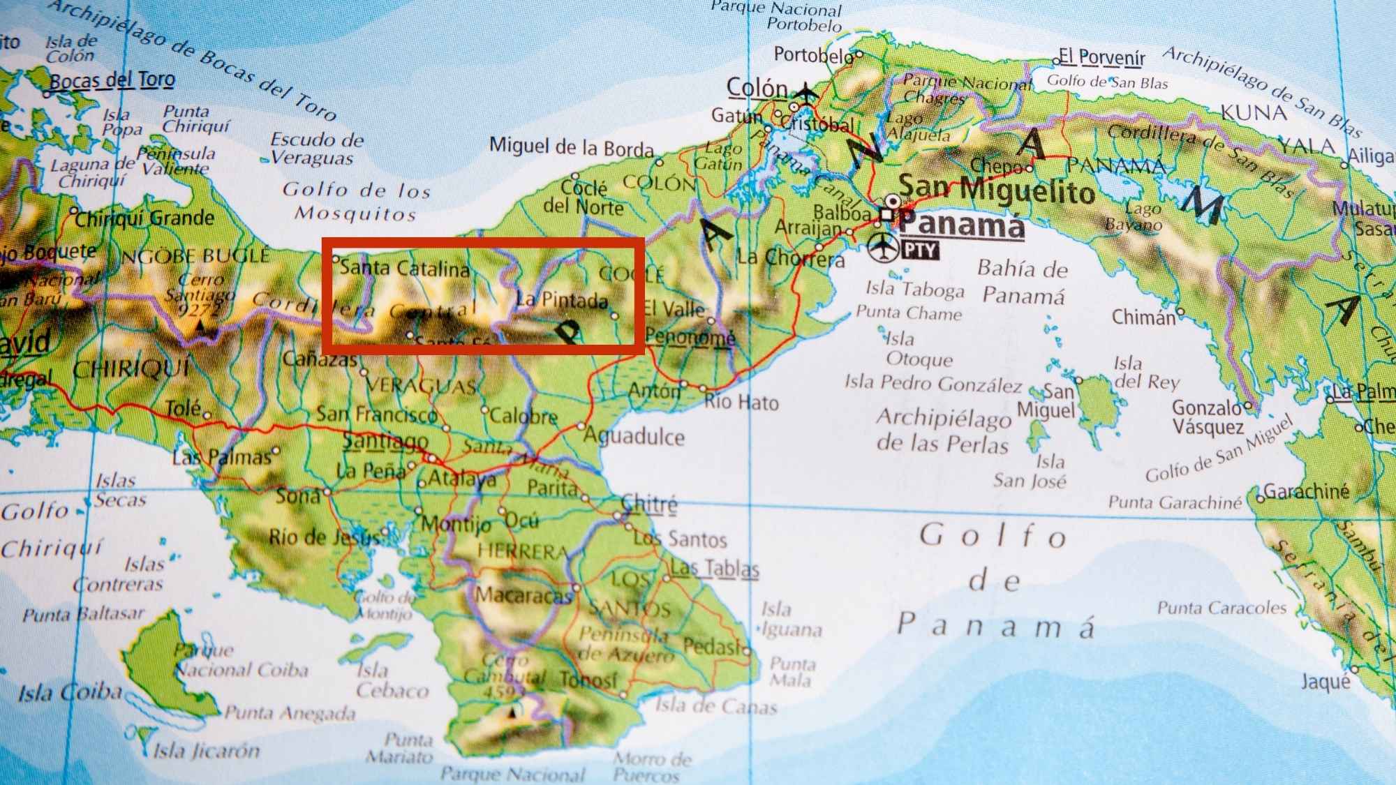 Map of Panama with highlight on Santa Fe National Park